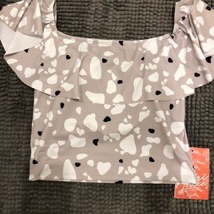 Kortni jeane tan abstract ruffle around sz small